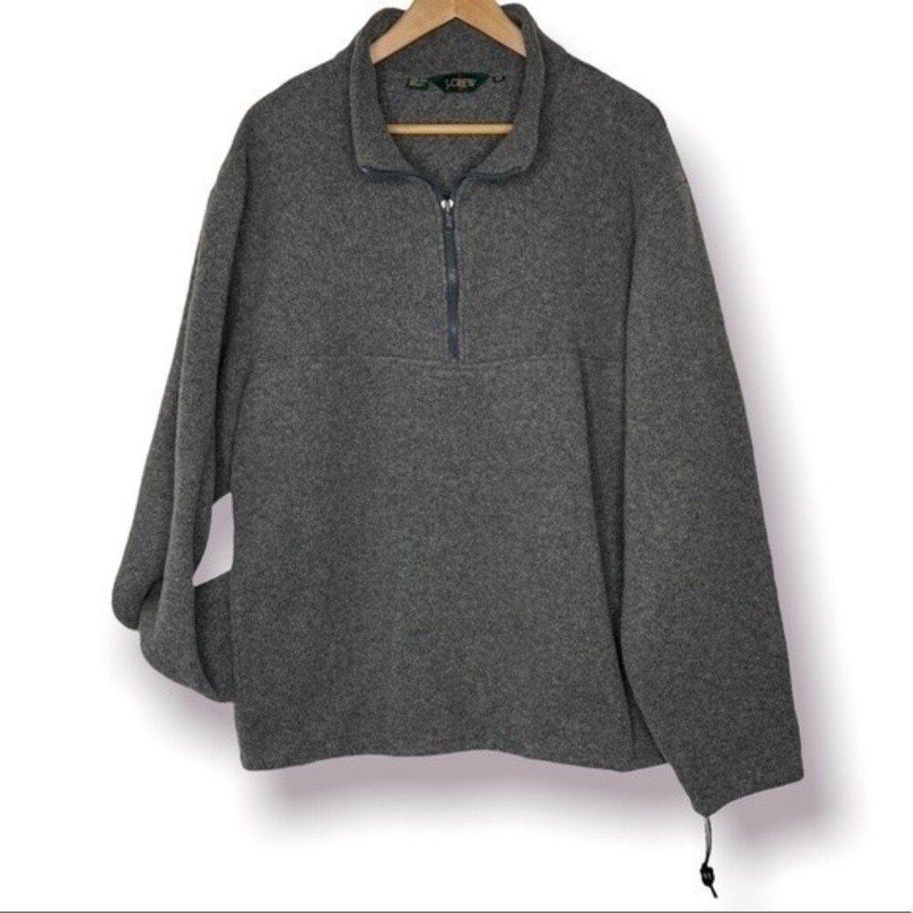 90s Vintage J Crew Fleece Pullover Jacket Grey Men's X-Large Tall Half Zip